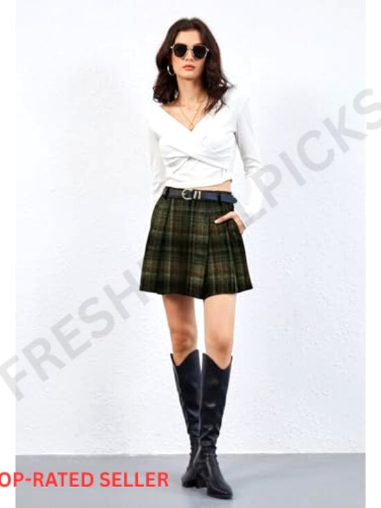 Pleated Mini Skirt High Waist Elastic Vintage Style with Pockets Y2K Chic - Picture 3 of 5